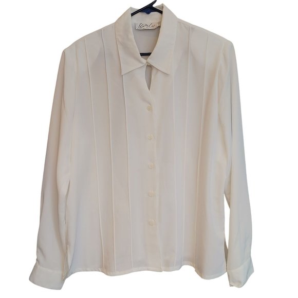 Kathy Cho Women's White Stripped Front Long Sleeve Button Down Blouse 16 - Picture 1 of 3